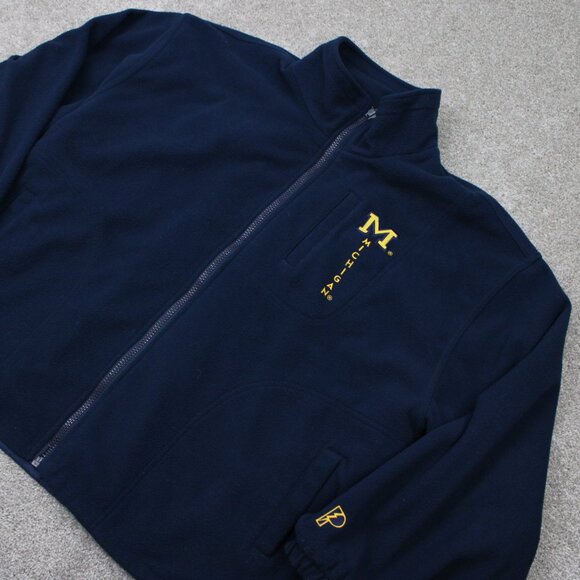 Vintage Michigan Reversible Jacket Adult 2XL XXL Wolverines Blue Fleece Coat - Picture 3 of 14